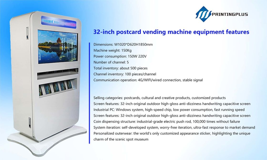 4G WIFI Wired Connection Postcard Vending Machine Customize Display Color